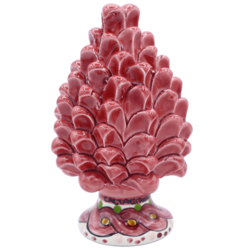 Caltagirone Sizilianischer Tannenzapfen, Höhe 15 cm, Farbe Antikrosa mit verziertem Stiel – Zufällige Stieldekoration (1 2