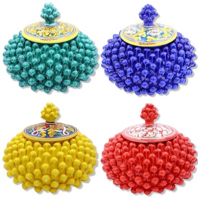 Sizilianische Tannenzapfen-Keksdose oder Schmuckdose, Caltagirone-Keramik Ø ca. 26 cm. (1 Stück) Verschiedene Dekoration