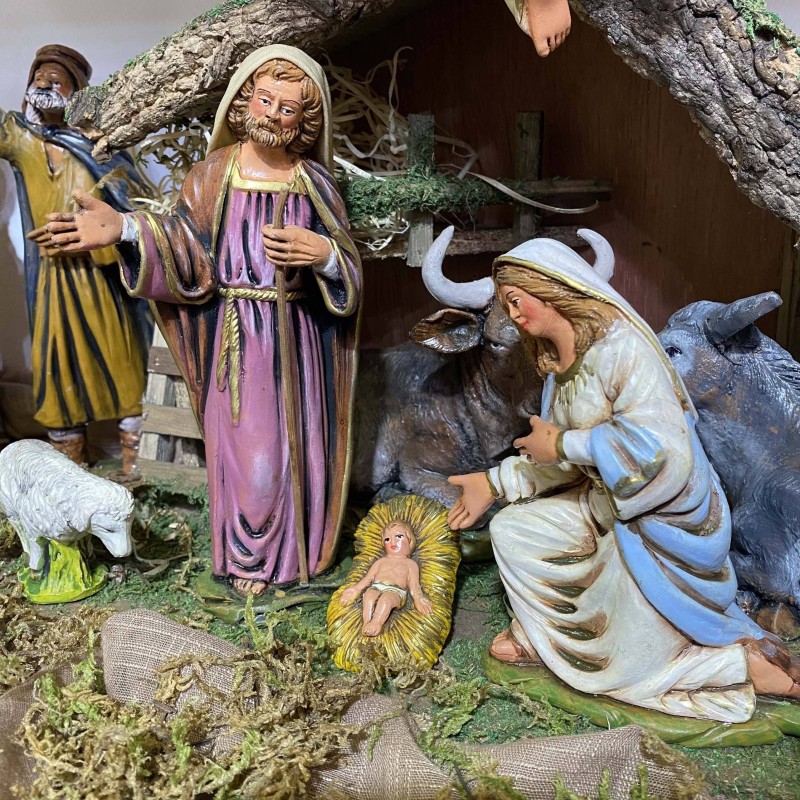 Presepe siciliano in Terracotta 100% Artigianale 20 Soggetti h 20 cm c.a. + capanna - Fatto a mano e decorato a mano - 