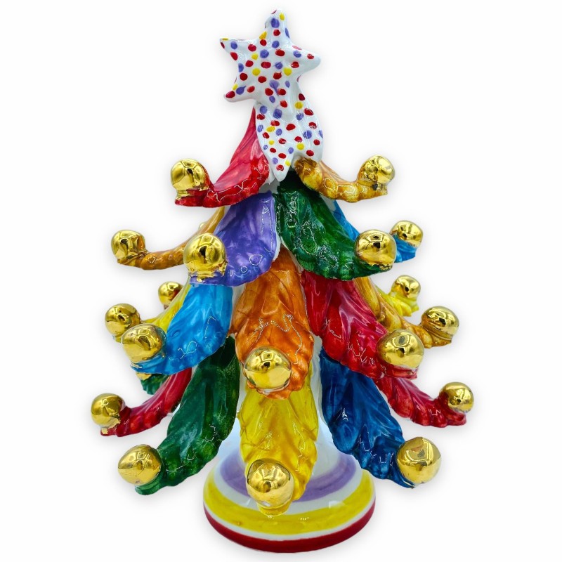 Kerstboom series isLITE keramiek van Caltagirone, Multicolor coppers en ballen in Zecchino Gold - Height 20 cm approx. -
