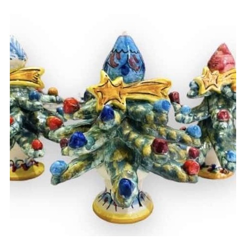 Sapin de Noël avec pointe, étoile comète et boules décorées, céramique Caltagirone - hauteur 15 cm Modèle FB (1 pc) - 