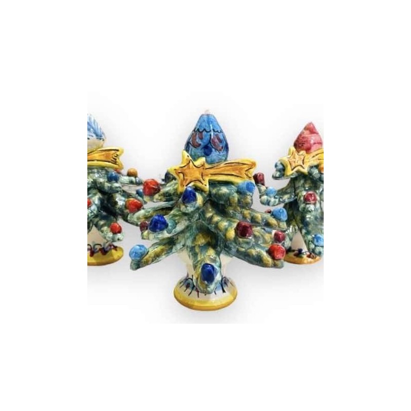 Árvore de Natal com Topper, Estrela Cometa e bolas decoradas, cerâmica Caltagirone - altura 15cm Modelo FB (1 pc) - 