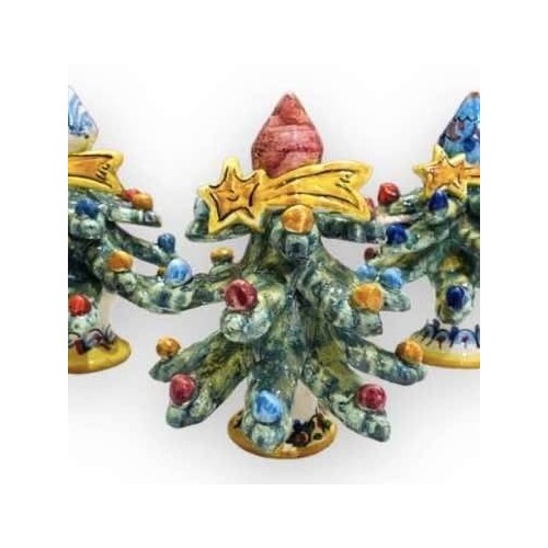 Árbol de Navidad con Topper, Estrella Cometa y bolas decoradas, cerámica Caltagirone - altura 15cm Modelo FB (1 ud) -  2