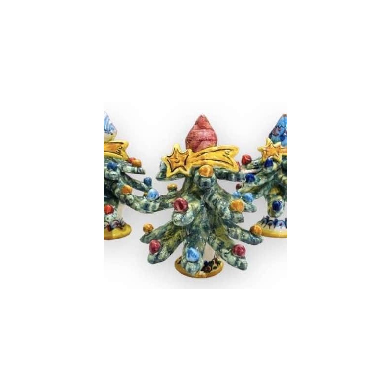 Weihnachtsbaum mit Spitze, Kometenstern und verzierten Kugeln, Caltagirone-Keramik – Höhe 15 cm, Modell FB (1 Stück) - 