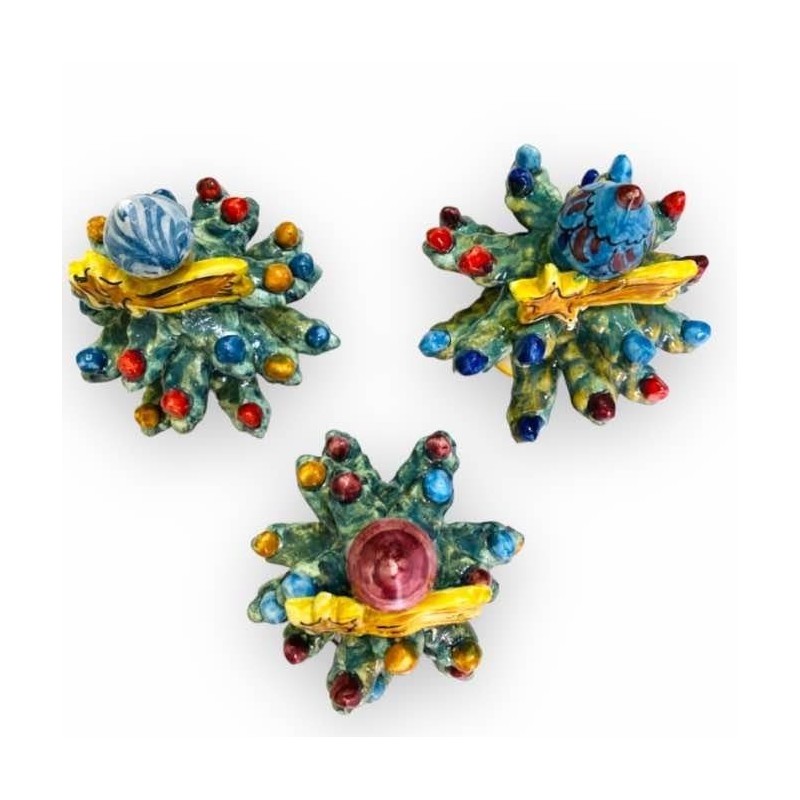 Weihnachtsbaum mit Spitze, Kometenstern und verzierten Kugeln, Caltagirone-Keramik – Höhe 15 cm, Modell FB (1 Stück) - 