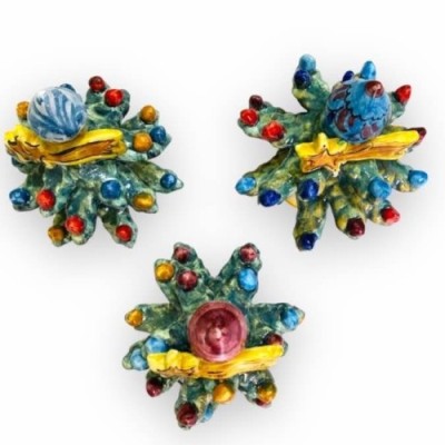 Sapin de Noël avec pointe, étoile comète et boules décorées, céramique Caltagirone - hauteur 15 cm Modèle FB (1 pc) - 