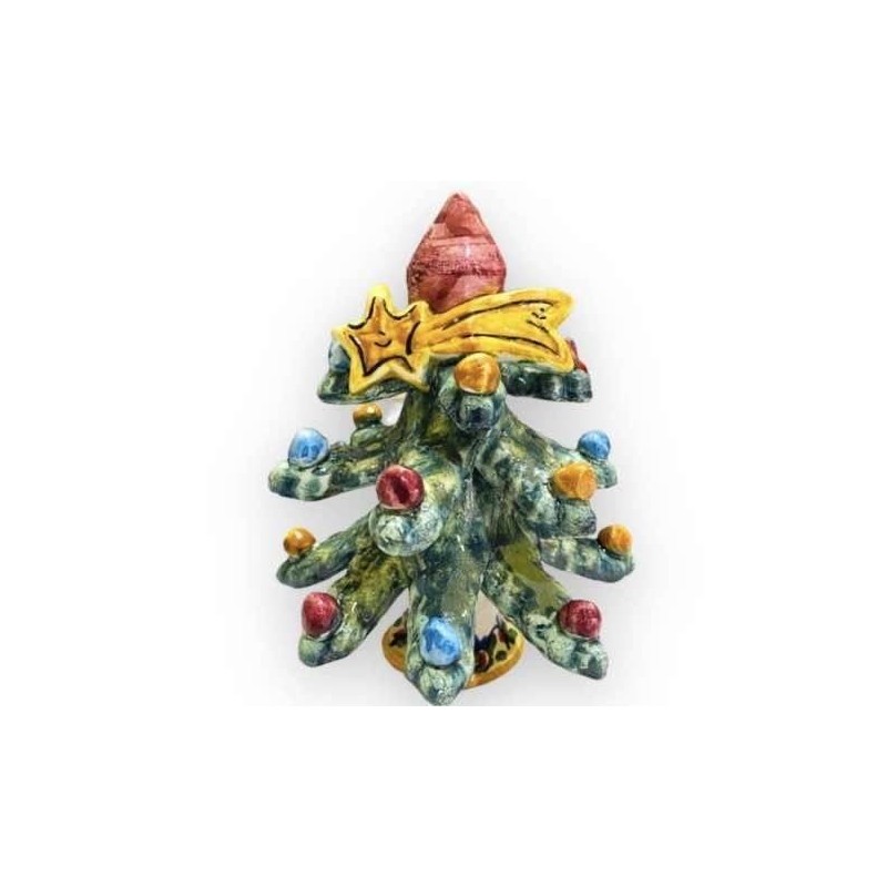 Sapin de Noël avec pointe, étoile comète et boules décorées, céramique Caltagirone - hauteur 15 cm Modèle FB (1 pc) - 