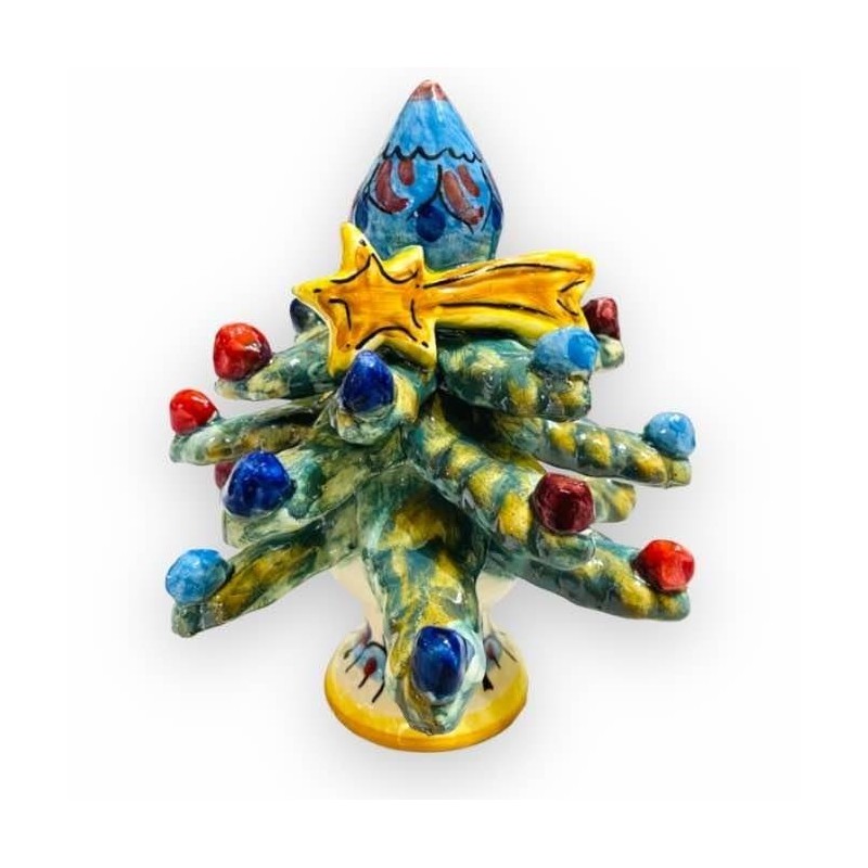 Weihnachtsbaum mit Spitze, Kometenstern und verzierten Kugeln, Caltagirone-Keramik – Höhe 15 cm, Modell FB (1 Stück) - 