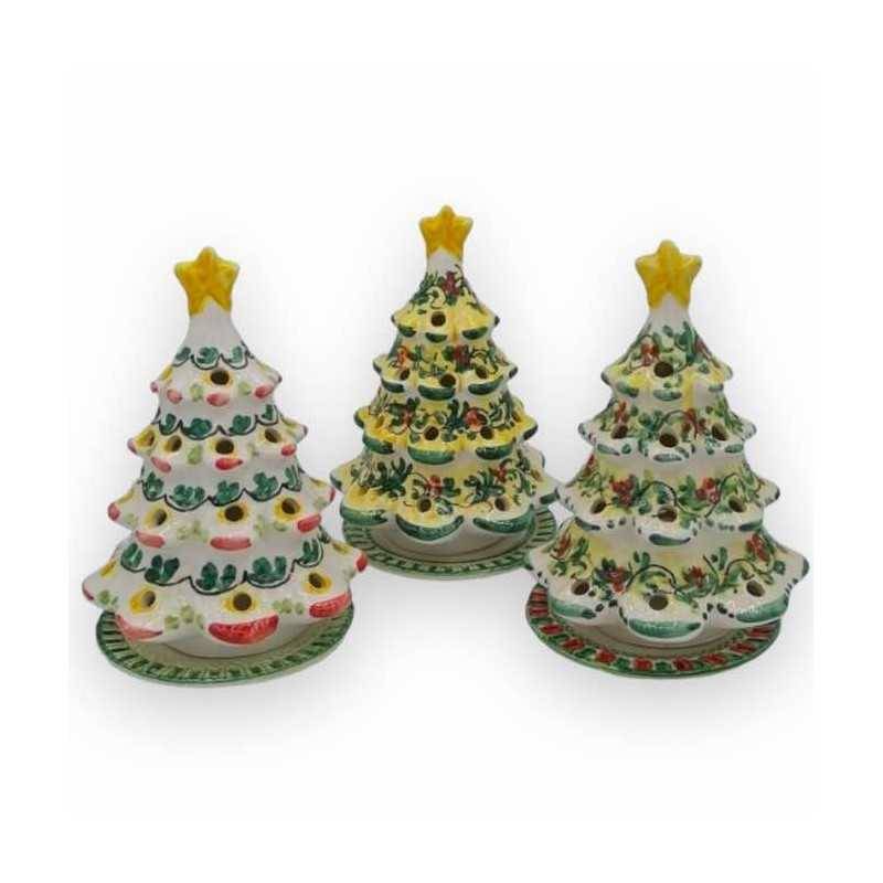 Bougeoir perforé sapin de Noël h environ 20 cm (1 Pc) avec soucoupe, entièrement décoré à la main - 