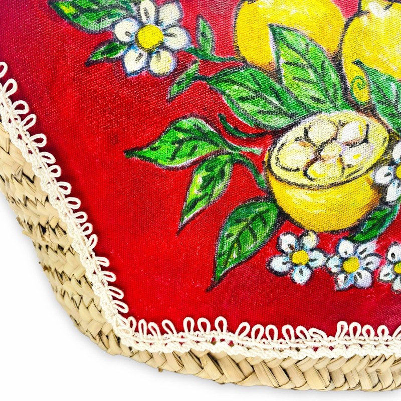 Coffa LIMONI em palmito anão típico saco siciliano forrado, com aplicações e painel e guarnições pintados à mão - 58x35c