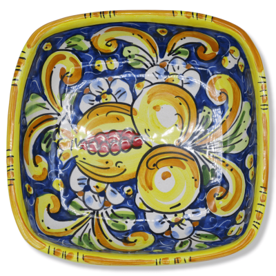 Assiette carrée, bol en céramique Caltagirone - L20 cm x h 5 cm env. (1 pièce) avec 3 options de couleurs et décoration 