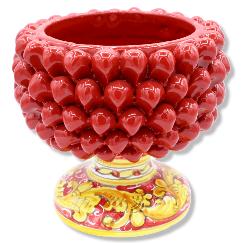 Vase demi Pigna en céramique fine - Ø environ 20 cm rouge avec tige décor baroque - 