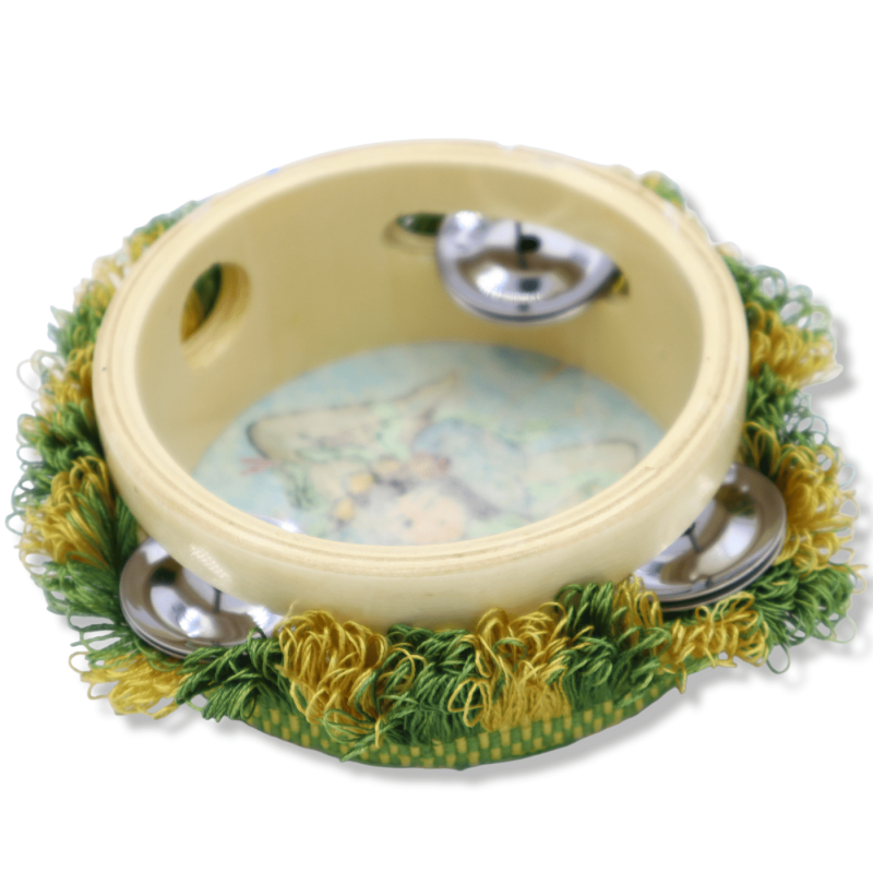Tamburello Siciliano con sonagli - in legno e vera pelle, dipinto a mano, 2 Decori disponibili (1Unità), Ø 10 cm ca. - 