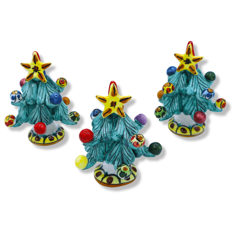 Albero di Natale in ceramica di Caltagirone, con puntale a stella e palline multicolore, h 12 cm ca. Mod FL - 