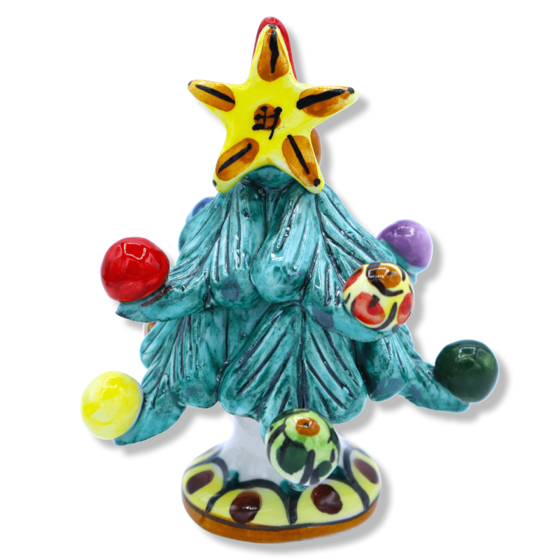 Caltagirone ceramic Christmas tree, 2 size options (1pc) with star tip and multicoloured balls - 