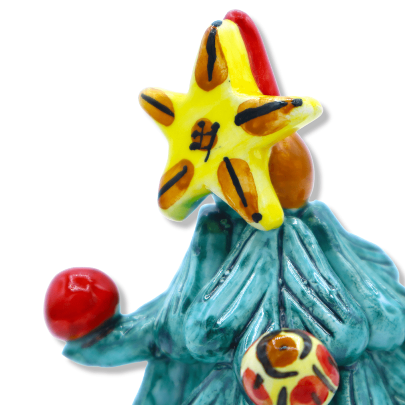 Choinka ceramiczna Caltagirone, 2 opcje wielkości (1 szt.) z końcówką w kształcie gwiazdy i wielokolorowymi kulkami - 