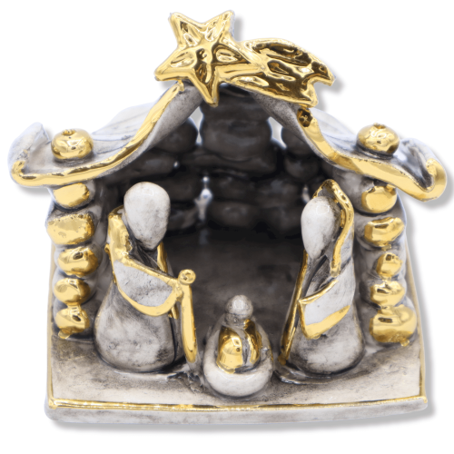 Ceramic Crib of Caltagirone kleurde wit met details in 24.000 gouden glazuur, Width 10 cm, Mod AKK -  2