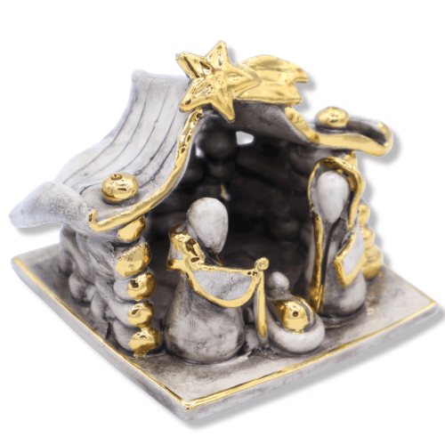 Ceramic Crib of Caltagirone kleurde wit met details in 24.000 gouden glazuur, Width 10 cm, Mod AKK - 