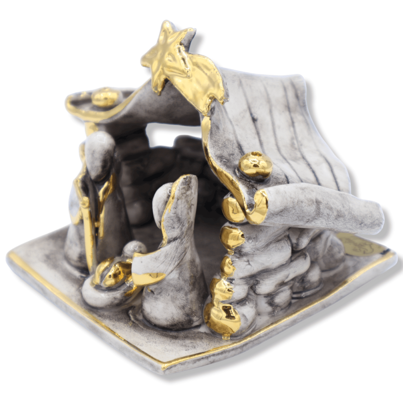 Ceramic Crib of Caltagirone ubarwiony białym z szczegółami w 24k złoty oszk, Width 10 cm – Mod AK - 