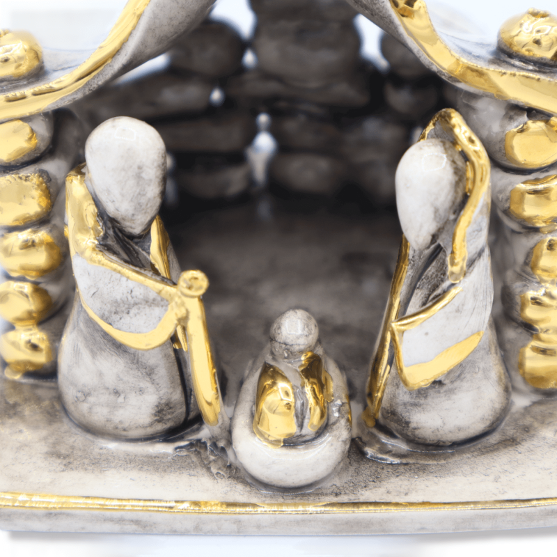 Keramisk Crib av Caltagirone färgad vit med detaljer i 24k guldglas, Bredd 10 cm - Mod AK - 