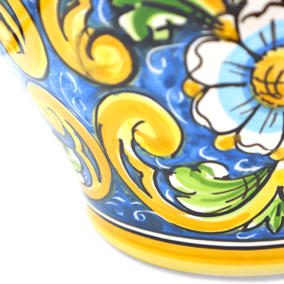 Pflanztopf Ø ca. 38 cm aus Caltagirone-Keramik mit barockem Dekor mit Blumen auf blauem Grund - 