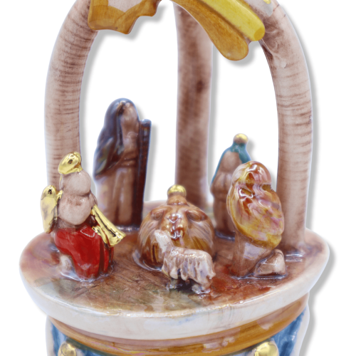 Ceramische set van Caltagirone in koepel, decoraties in 24k goud en moeder-van-Parl enamel, h13 cm approx. Mod NF -  2