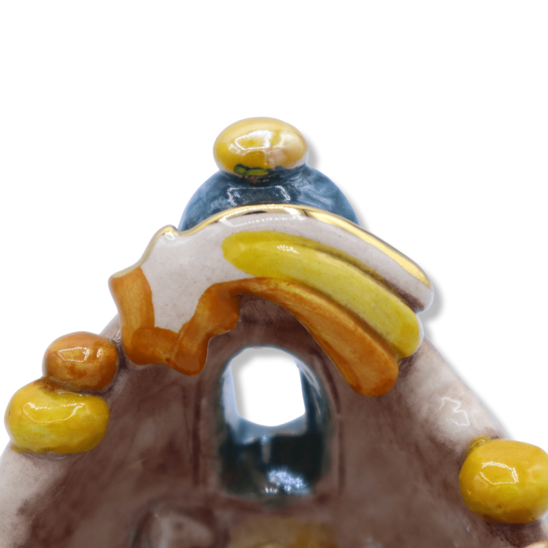 Nativity scene in fine Caltagirone ceramic in an egg, decorations in 24k pure gold and mother-of-pearl enamel, approx. h