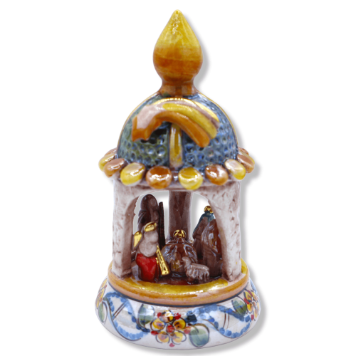 Presepe in fijne keramiek van Caltagirone in baroque koepel, decoraties in 24k goud en moeder-van-pearl en h15 cm approx