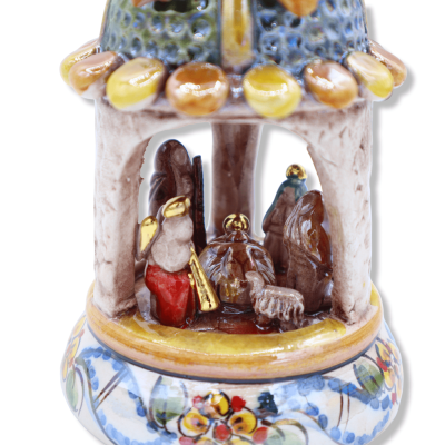 Presepe in pregiata ceramica Caltagirone cupola barocca, h 15 cm ca. smalto oro zecchino 24k e madreperla - 