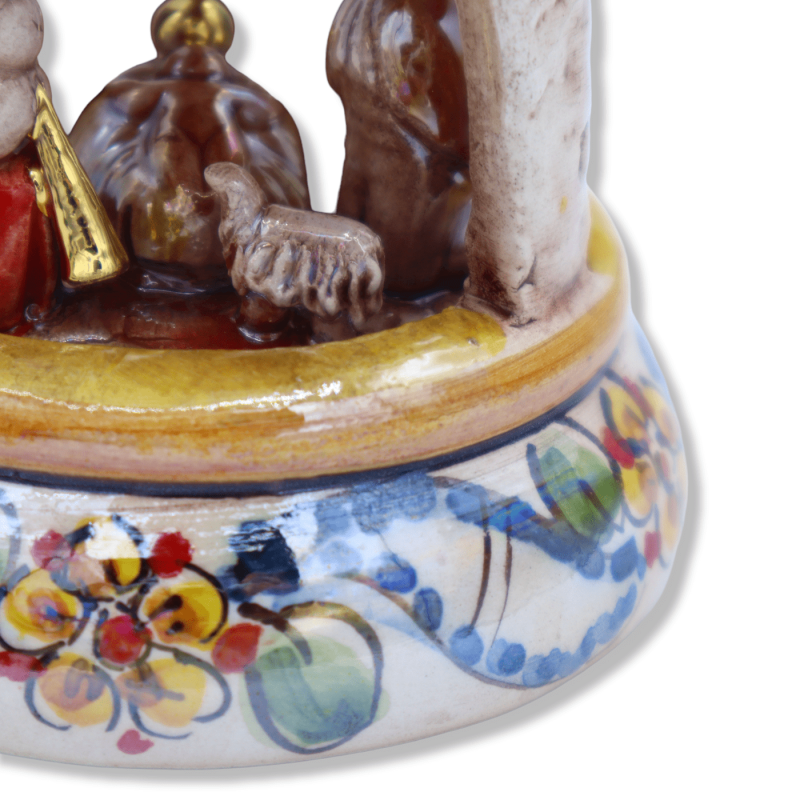 Presepe in pregiata ceramica Caltagirone cupola barocca, h 15 cm ca. smalto oro zecchino 24k e madreperla - 