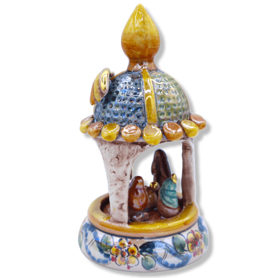 Presepe in pregiata ceramica Caltagirone cupola barocca, h 15 cm ca. smalto oro zecchino 24k e madreperla - 