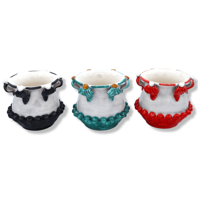 Pigna vase in Caltagirone ceramic with Acanthus leaves, available in three colors - Ø 12 cm approx. (1Pcs) Mod FL - 