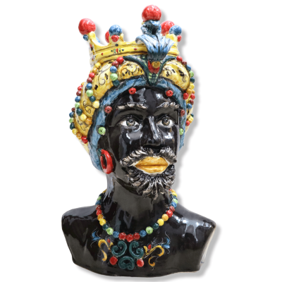 Pair of Caltagirone ceramic busts with crown and 17th century decoration, approx. h 50 cm. CN mod - 
