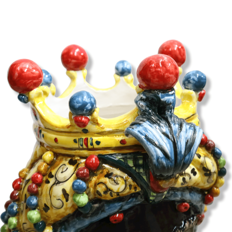 Coppia di busti in ceramica di Caltagirone con Corona e decoro '600, h 50 cm ca. Mod CN - 