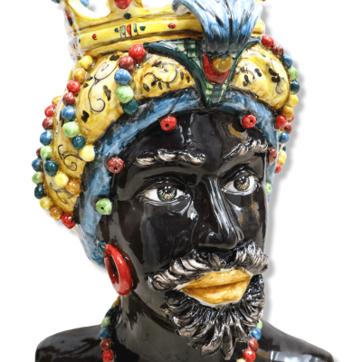 Coppia di busti in ceramica di Caltagirone con Corona e decoro '600, h 50 cm ca. Mod CN - 