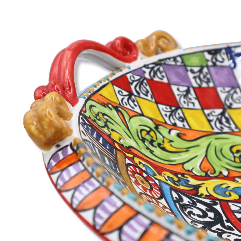 Centro de mesa de cerámica Caltagirone, decoración motivo carro siciliano, Ø 40 cm aprox. Mod AK - 