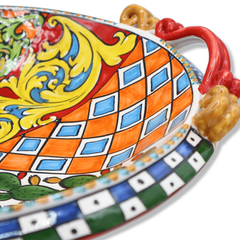 Centro de mesa de cerámica Caltagirone, decoración motivo carro siciliano, Ø 40 cm aprox. Mod AK - 