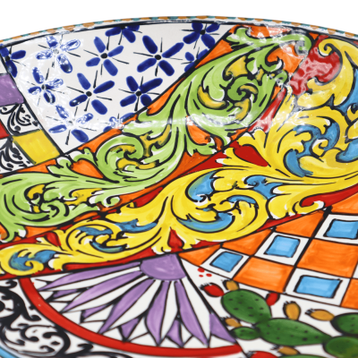 Centro de mesa de cerámica Caltagirone, decoración motivo carro siciliano, Ø 40 cm aprox. Mod AK - 