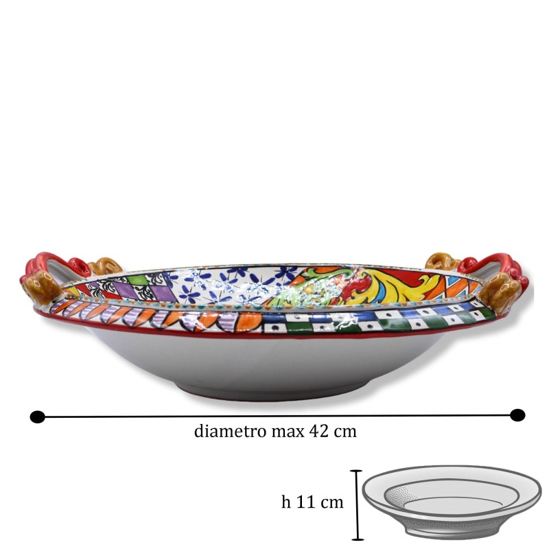 Centro de mesa de cerámica Caltagirone, decoración motivo carro siciliano, Ø 40 cm aprox. Mod AK - 