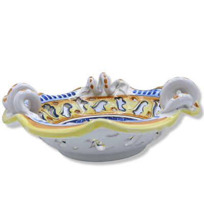 Centre de table festonné et ajouré, céramique Caltagirone, anse serpentine - 2 options de tailles (1pc) décor citron et 