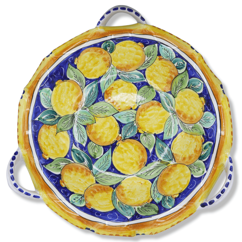 Centrotavola ceramica Caltagirone, smerlato e decorato con limoni su fondo blu, Ø 40 cm ca. Mod BR - 