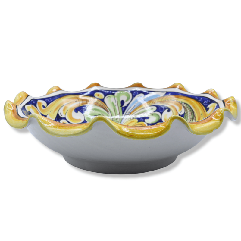 Ceramic Centerpiece Caltagirone, aangereden en onderscheiden met baroque patroon op de blauwe achtergrond, 35 cm approx.