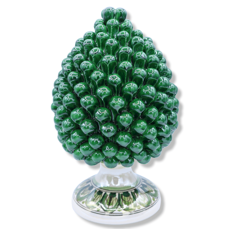 Pomme de pin en céramique Caltagirone de couleur Vert Forêt avec glaçage Nacre - en différentes tailles (1 pc) Mod NF - 