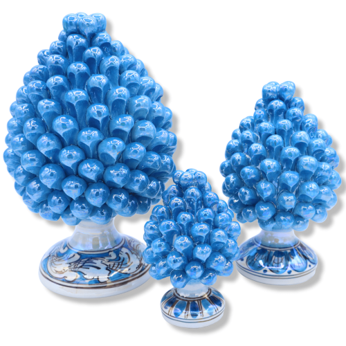 Pomme de pin en céramique Caltagirone de couleur turquoise avec émail nacré - en différentes tailles (1 pc) Mod NF - 
