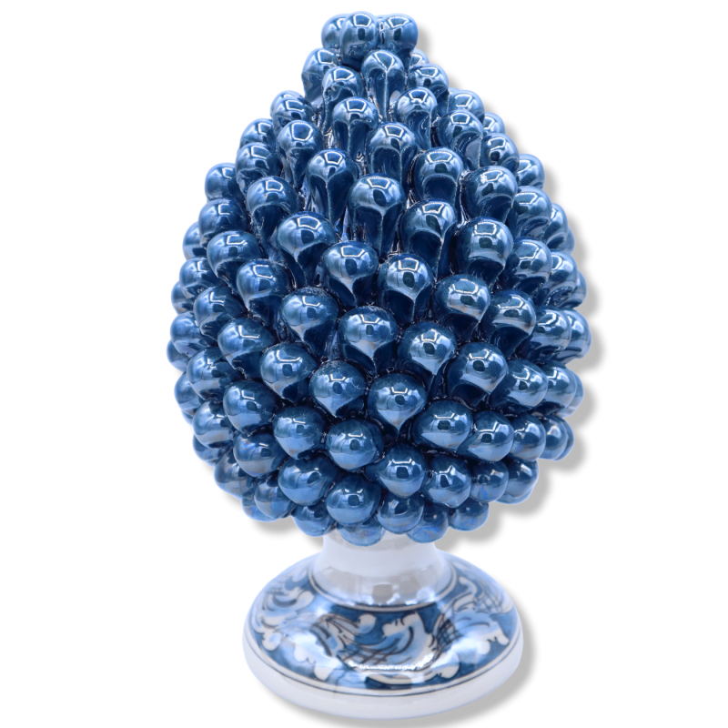 Piña de pino de cerámica Caltagirone en color Azul Antiguo con esmalte Nácar - en Varios tamaños (1 Ud.) Mod. NF - 