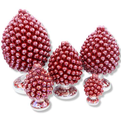Pomme de pin en céramique Caltagirone de couleur bordeaux et émail nacré - en différentes tailles (1 pc) Mod NF - 