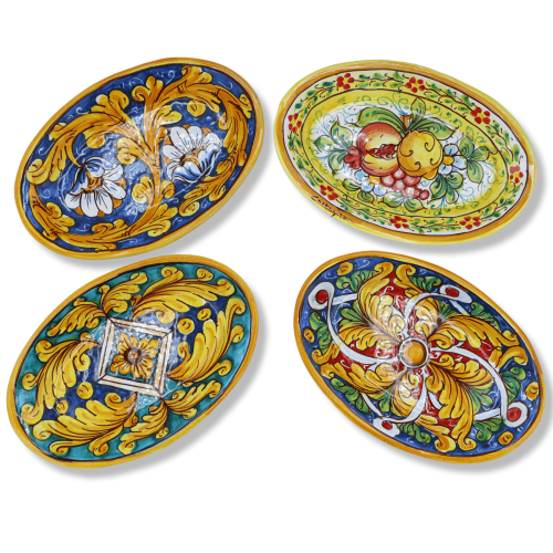 Caltagirone Oval Tray, Serving Plate, Various Decorations (1 pc) L 22 x 15 cm approx. - 