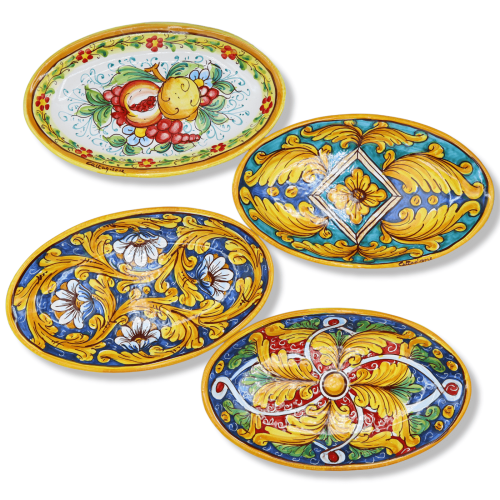 Caltagirone Oval Tray, Servierplatte, erhältlich in verschiedenen Dekoren (1 Stück), Maße ca. 30 x 18 cm. TD-Modell - 