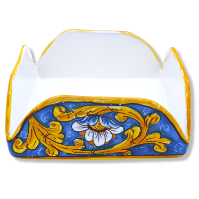 Portatovaglioli quadrato in pregiata Ceramica siciliana, L 20 x 20 cm ca. con 5 opzioni decoro (1Unità) - 