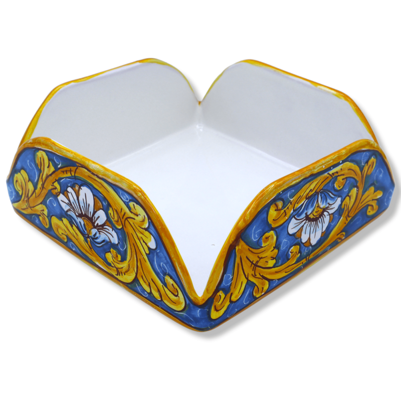 Portatovaglioli quadrato in pregiata Ceramica siciliana, L 20 x 20 cm ca. con 5 opzioni decoro (1 pz) - 